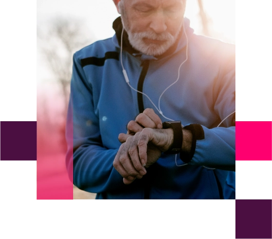 Man using smart watch measuring heart rate